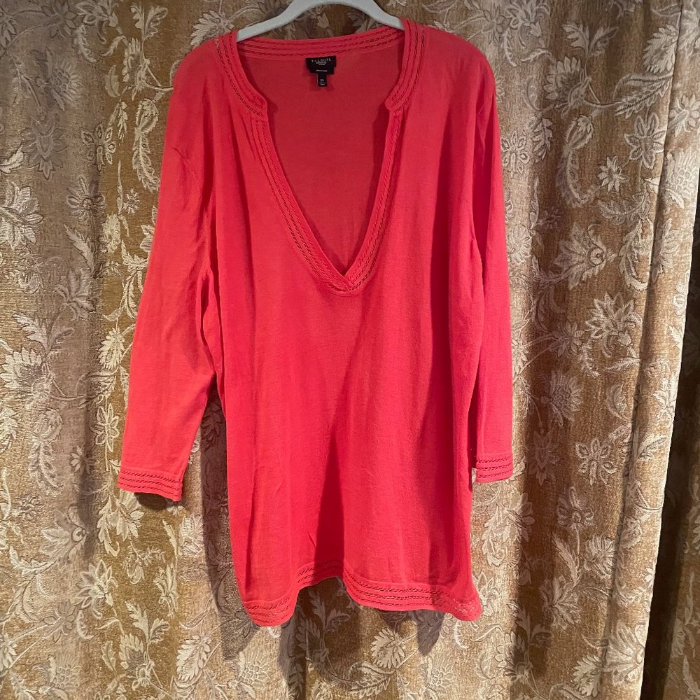 Talbots Pink 3/4 sleeve Size 2X Lightweight Pima Cotton Spring Sweater
